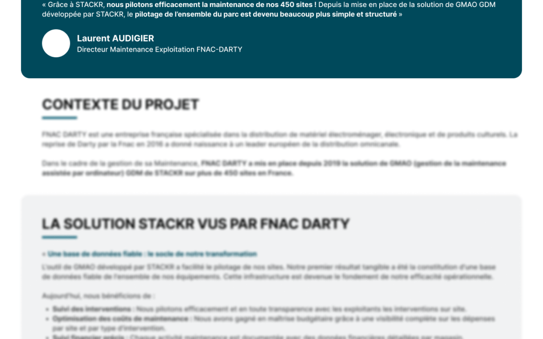 Cas client : FNAC-DARTY : piloter la maintenance de 450 magasins avec la GMAO GDM de STACKR